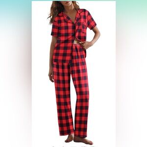 Ekouaer Womens Pajamas Set Plaid PJs Soft Button Down Sleepwear Short Sleeve